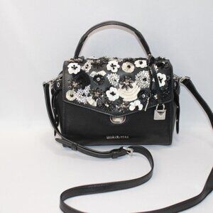 Michael Kors Black Sequined Floral Applique Bristol Small Top Handle Satchel